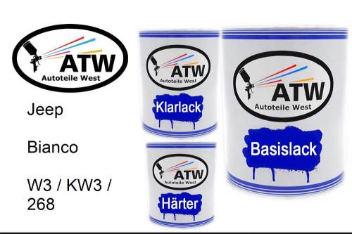 Jeep, Bianco, W3 / KW3 / 268: 1L Lackdose + 1L Klarlack + 500ml Härter - Set, von ATW Autoteile West.